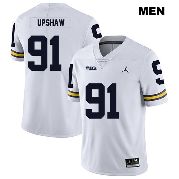 Men's NCAA Michigan Wolverines Taylor Upshaw #91 White Jordan Brand Authentic Stitched Legend Football College Jersey CF25W10JU